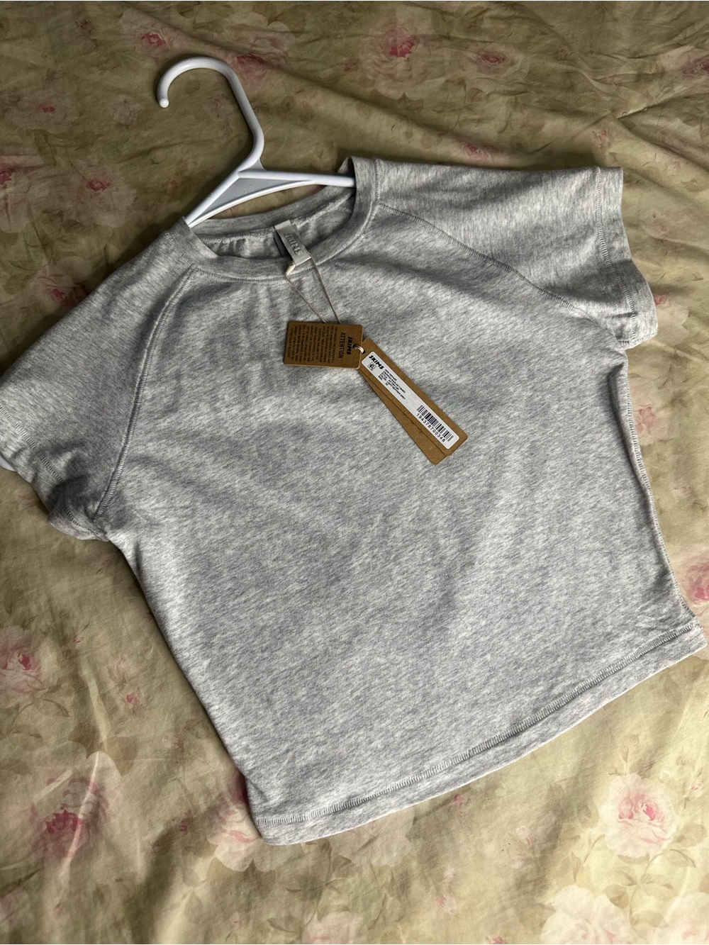 SKIMS New Vintage Cropped Raglan T-Shirt in Light Heather Gray XS NWT